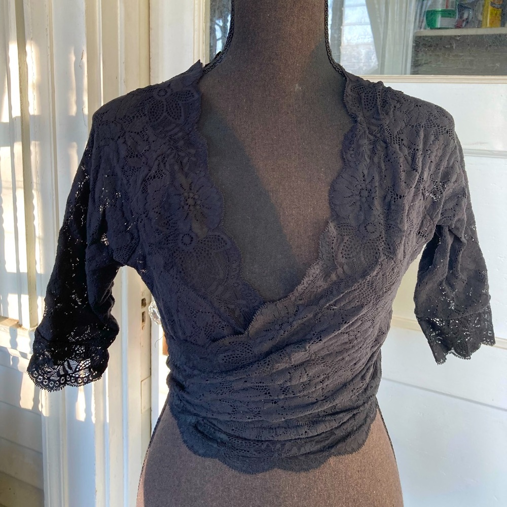 GUC Victoria’s Secret black lace crop wrap top